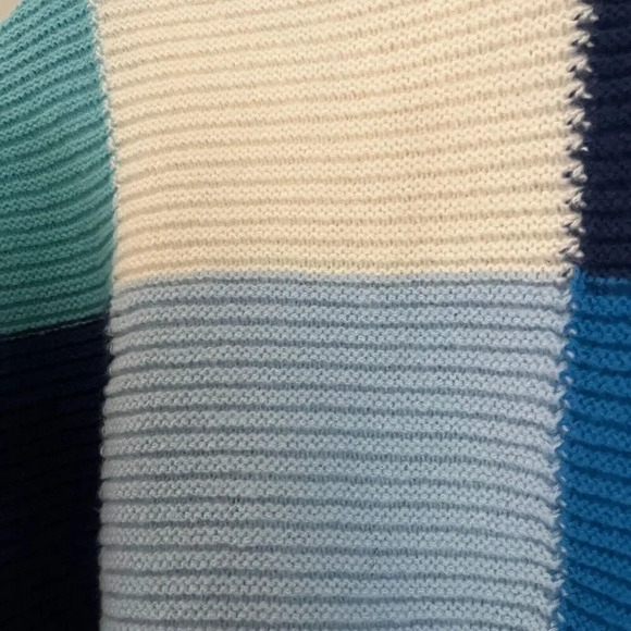 Womens Blue Ivory Knit Sweater Small Balloon Long Sleeve Mock Neck Colorblock - Picture 7 of 7